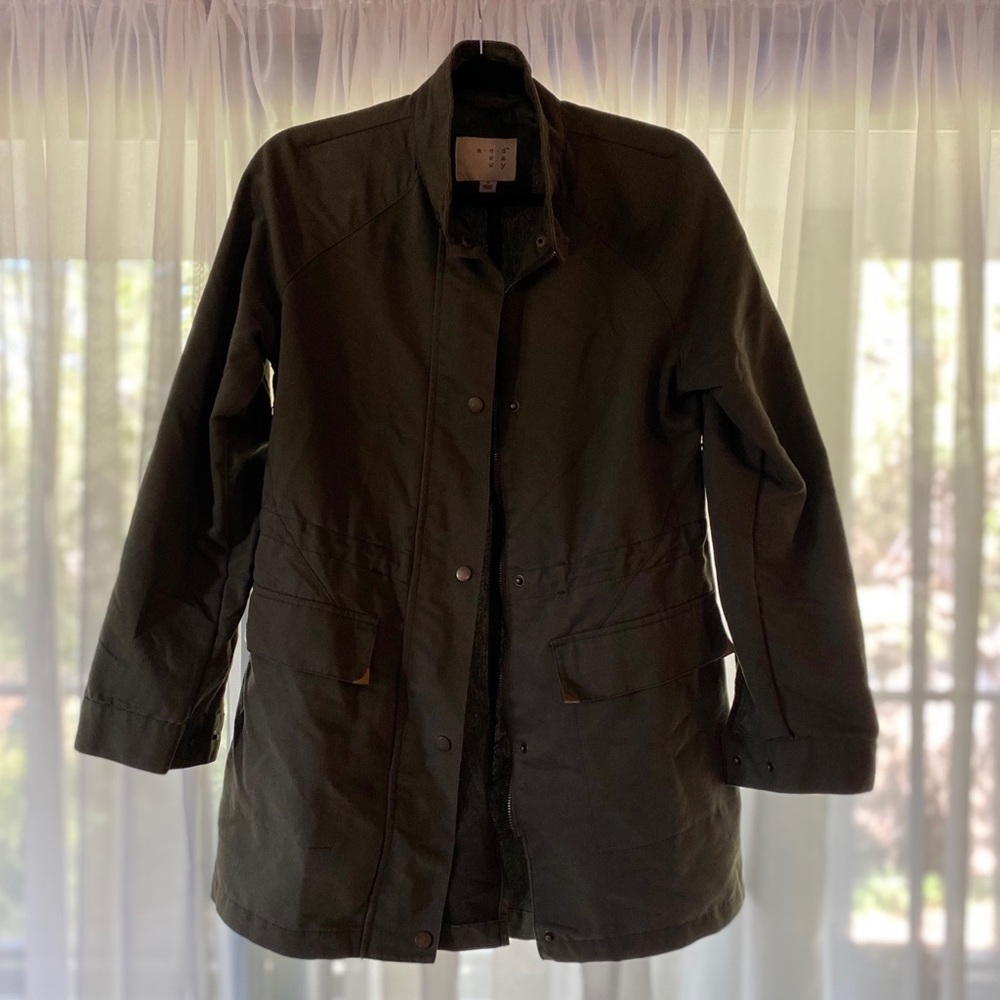 ANewDay Women's Khaki Jacket Size Medium Draw String Waist Roll Tab Sleeves Coat